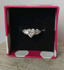 Sterling Silver 925 Triple Heart Shaped CZ Ring Size 6 Made in Thailand