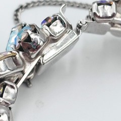 Vintage Weiss Aurora Borealis Rhinestone Bracelet Silver Tone Safety Chain 7in
