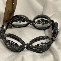 Monet link bracelet black crystal filigree marcasite Victorian Gothic glam art