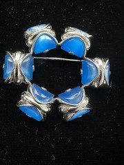 Sterling & Blue Lucite Brooch Pin AND Dress Clip Uncas Mfg. Co MCM Deco Design 2