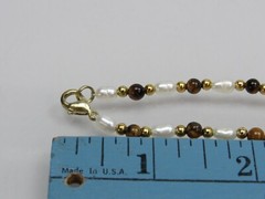 Vintage Tiger’s Eye & Freshwater Pearl Beaded Heart Pendant Necklace