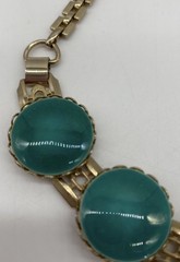 Vintage MCM Cabochon Statement Necklace Collar Green Gold Tone Retro