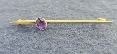 Antique Victorian 15K Yellow Gold Deep Purple Amethyst Crimp Set Brooch Pendant