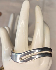 Solid Sterling Silver Vtg Mexico 2 Row Cuff Bracelet Signed AT w/ Beehive 18.7g