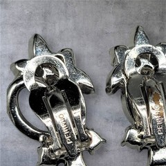 Vintage Pennino Sparkling Ice Bow & Flowers Clip On Earrings Rhodium Plated