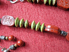 Vintage BEADED NECKLACE & EARRINGS Red Jasper & Unakite STERLING CLASP ~26.5″