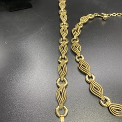 Vintage Crown Trifari Heavy Gold Plate Twisted Ribbon Link Necklace Bracelet Set