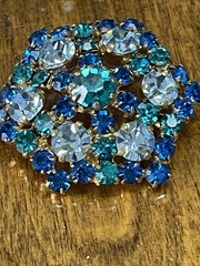 2 Austria Signed Brooches. AB Crystal And Multi Color Blue. Mid Century