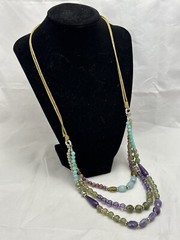 BEAUTIFUL Beaded TRIPLE STRAND C1946 NECKLACE 14”