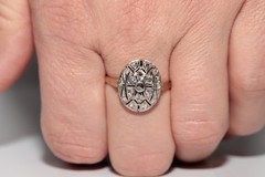 Antique Circa 1920s 18k Gold Art Deco Natural Rose Cut Diamond Decorated Ring