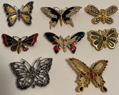 Butterfly Costume Jewelry Enamel Rhinestones Brooches Qty 8 Excellent