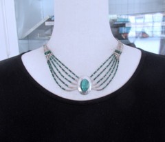 NATIVE AMERICAN STERLING NECKLACE w MALACHITE, 18 INCHES, 18 GRAMS