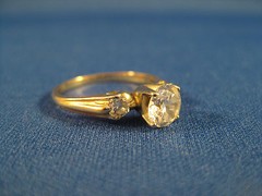 14K Yellow Gold ~ .99 CT TW 3 DIAMOND ENGAGEMENT RING ~ Size 6.75 with Appraisal