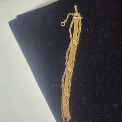 Vintage Gold Tone Mesh and Rope Chain Bracelet Blue Stone Accents 6.25 Inch