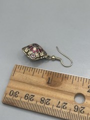 Vintage Cloisonné GoldTone Multicolor Floral Enamel Dangle Hook 1.4” Earrings