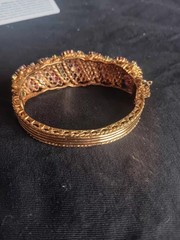 18k Sokid Yellow Gold Bangle Bracelet Diamonds Emeralds Sapphires Rubies