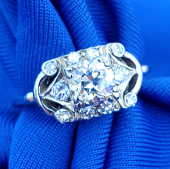 Original EARTH MINED DIAMOND Deco Engagement Ring Solid 14K WHITE GOLD SOLITAIRE