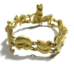 VTG 7.25″ SIGNED AJC KITTEN KITTY CAT FELINE WRAP bracelet brushed gold tone mtl