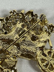 Vintage AJC Flower Gardeners Wheel Barrow and Shovel Gold Tone Brooch Pin Signed