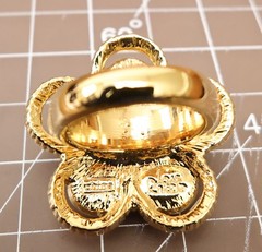 Joan Rivers ring green flower imitation jade clear crystals vintage signed Size7