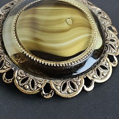 West Germany Brooch Pin Jewelry Green Art Glass Filigree Vintage Fashion Beauty