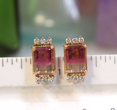 Vintage 14K Gold 5.50 ct Watermelon Tourmaline Diamond Earrings