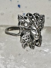 Butterfly ring Lady Face Art Deco size 6 marcasites sterling silver band women