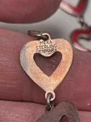 VINTAGE DANISH MEKA STERLING SILVER & RED ENAMEL HEART LINK NECKLACE