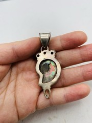 Vintage Sterling Silver 925 Peridot Smoky Topaz Gemstone Ammonite Fossil Pendant