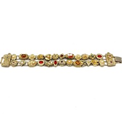 Vtg Estate Double Row Slide Charm Bracelet Goldette Victorian Revival Gold Tone