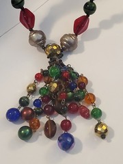 Vintage Necklace Multi Color Glass Metal Acrylic Beads 28″ Cluster A4
