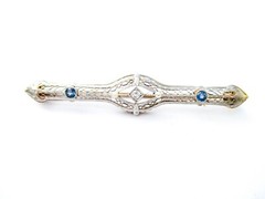 14k Gold Platinum Top Edwardian Bar Brooch Collar Pin