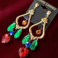 1980s Chandelier Earrings Lucite Vintage Large Gold Tone Dangle Pierced