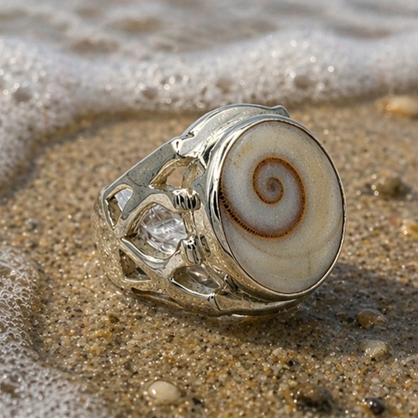 Shiva Eye Ring Sterling Silver Shell Men Boho Statement Cutout 925