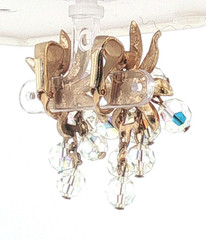 Vintage Gold-Tone Leaf Earrings Aurora Borealis Crystal Grape Cluster