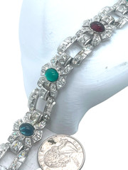 Fabulous Vintage 1930’s Art Deco Link Bracelet, “Jeweled” and Rhinestone Inset