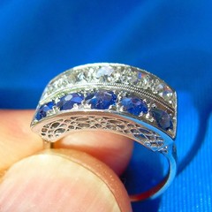 Original EARTH MINED DIAMOND SAPPHIRE Deco Statement Ring PLATINUM Filigree Band