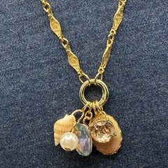 Gorgeous Vintage Sun, Sand, Sea & Sky Charms on Vtg Gold Plated Chain Necklace