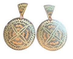 Vintage Painted Copper Disc Post Earrings Southwest Geometric Medallion Pierced