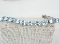 Sterling Silver 925 Natural Heated Blue Topaz Tennis Line Bracelet 7.5″