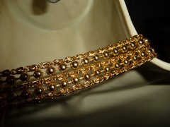 LAYERED 5 STRANDS MIX GOLD TONE CHAINS & BALL BEAD CHAIN NECKLACE #23/2