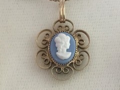 1/20 12 KT GOLD FILLED Vintage Necklace & Earring Blue Cameo Set By Donna In Box