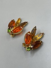Vintage Retro GoldTone Multicolor Crystals Rhinestones Clip On 1” Earrings