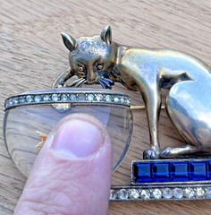 1940s Anthony Aquilino Sterling Silver Cat Fishing Fish Bowl Jelly Belly Brooch