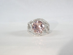 Large Sterling Silver 925 Peach Irradiated Morganite Statement Ring Size 7