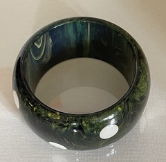 Vtg Spinach Green Marble Polka Dot Bakelite Wide Bangle Bracelet Tested 100grams