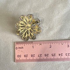VTG Sterling Silver 925 Filigree Flower Brooch Pin Blue Stones Signed Israel