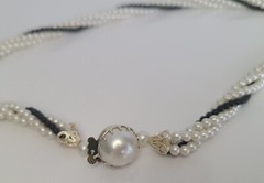 Vintage White & Black Faux Pearl Twisted 4 Strands Necklace 20″