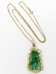 NYJEWEL GIA Certified 18k Gold Jadeite A Jade Diamond Pendant Necklace 18″ 翡翠