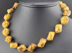 Chunky Vintage Signed Austria Brown Yellow Pottery Beads 18″ Necklace